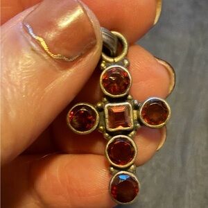 Vintage Sterling Silver Garnet Cross Pendant 925 Marked